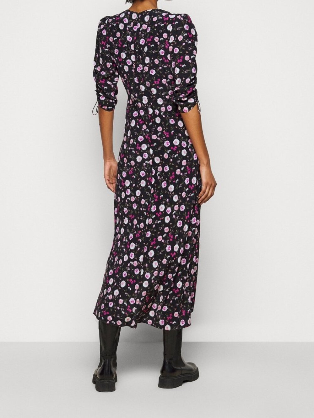 The Kooples 100% Silk Floral Midi Dress Pink Black Size S - Picture 2 of 6